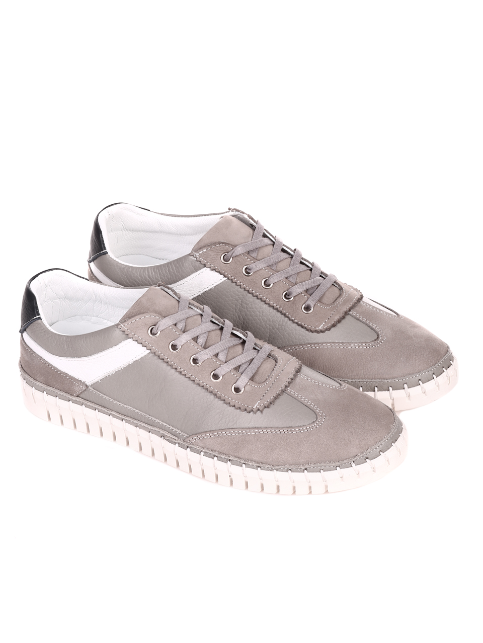 Ежедневни мъжки обувки от естествена кожа и естествен набук 7AT-22329 khaki