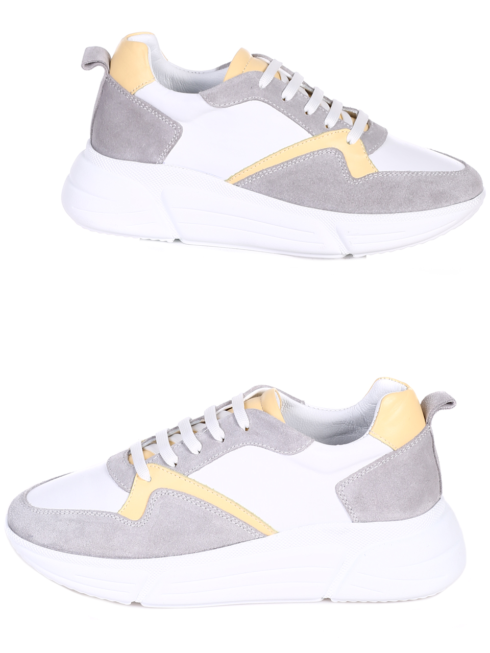 Ежедневни дамски обувки от естествена кожа и велур в 3AT-22295 grey/yellow