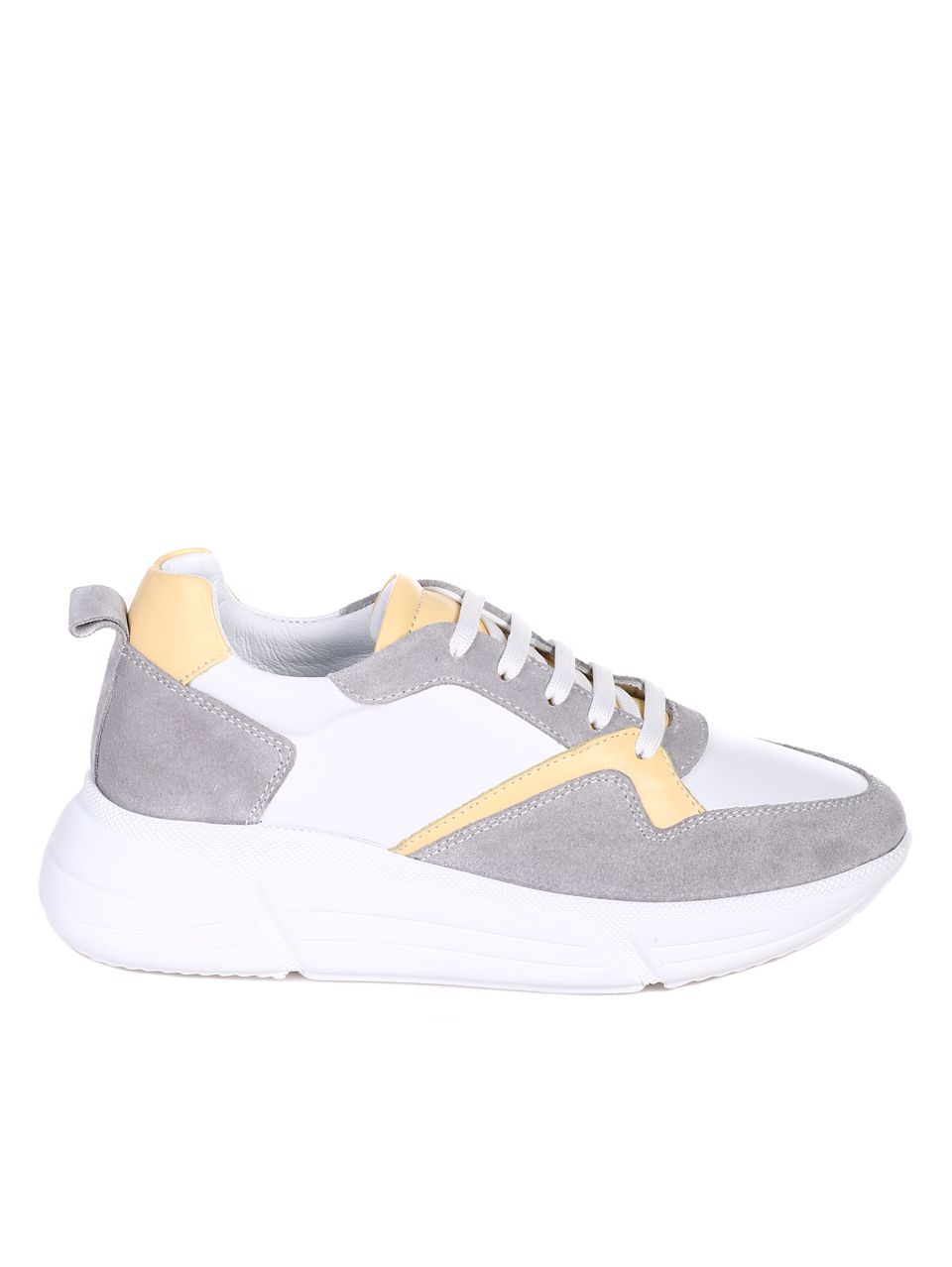 Ежедневни дамски обувки от естествена кожа и велур в 3AT-22295 grey/yellow