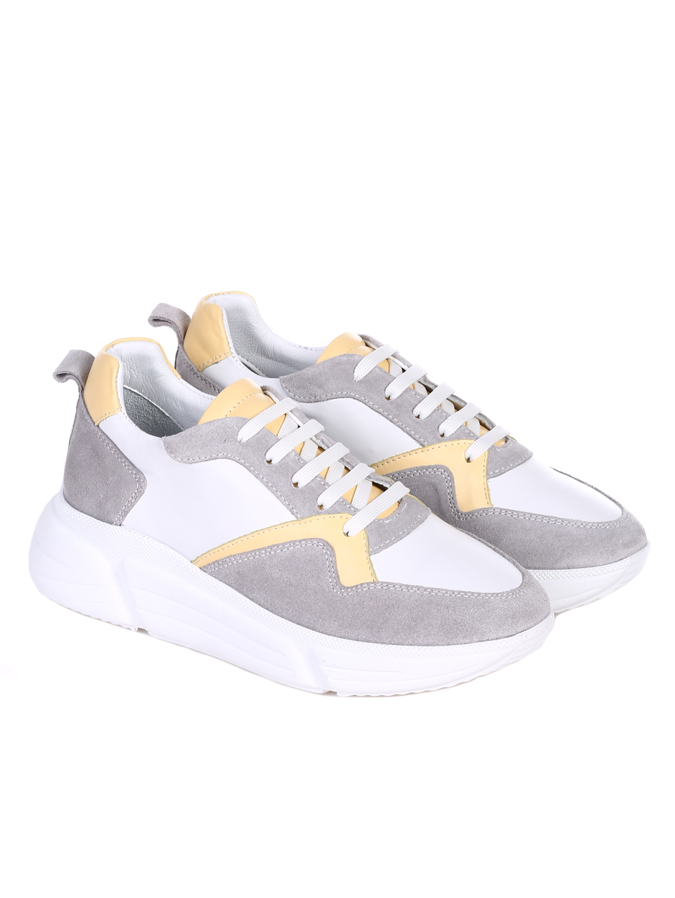 Ежедневни дамски обувки от естествена кожа и велур в 3AT-22295 grey/yellow