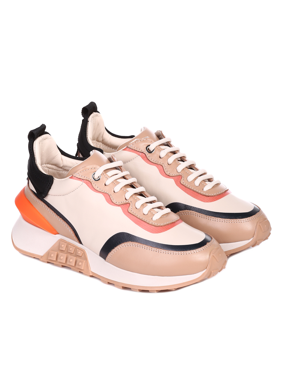 Ежедневни дамски обувки от естествена кожа в бежво 3AT-22301 beige