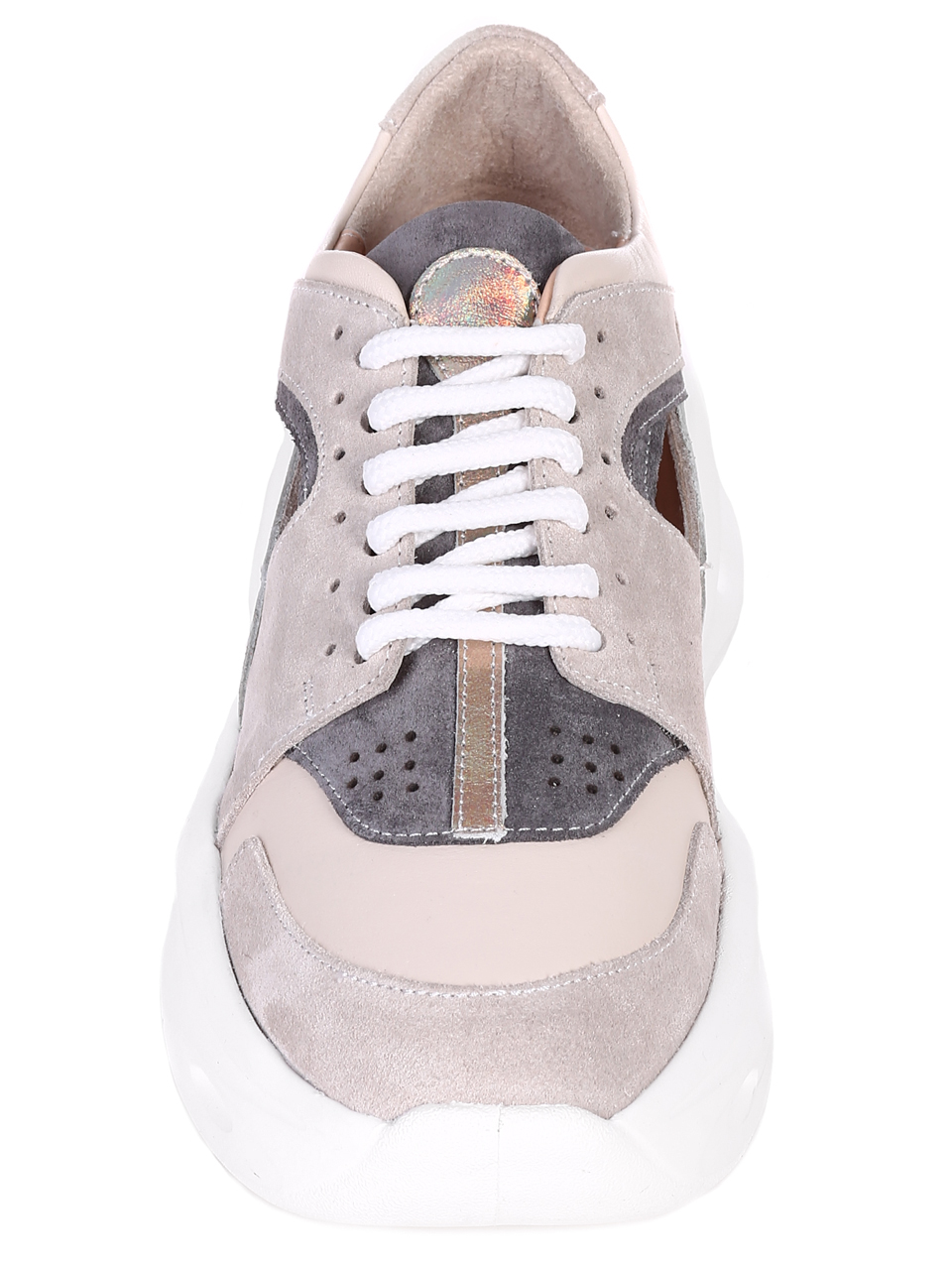 Ежедневни дамски обувки от естествена кожа и велур в бежово 3AT-22316 beige