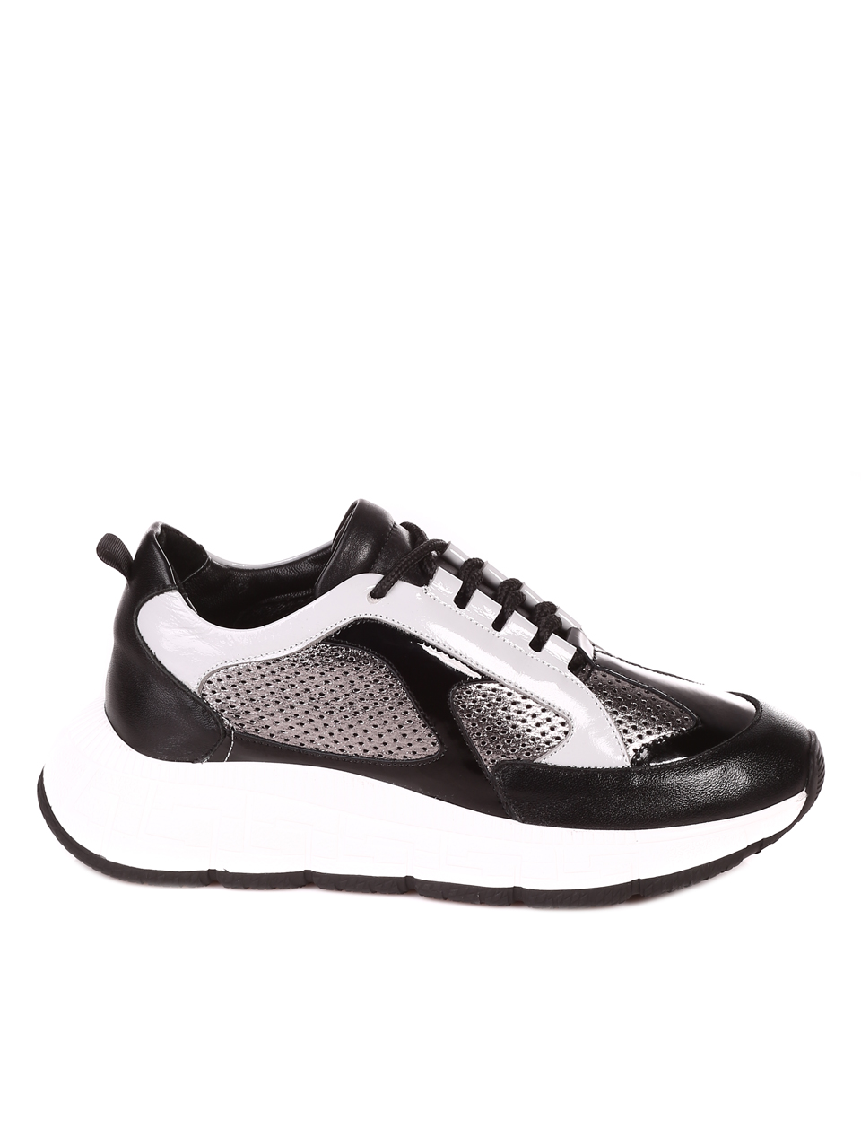 Ежедневни дамски обувки от естествена кожа и лак  3AT-22321 black/grey