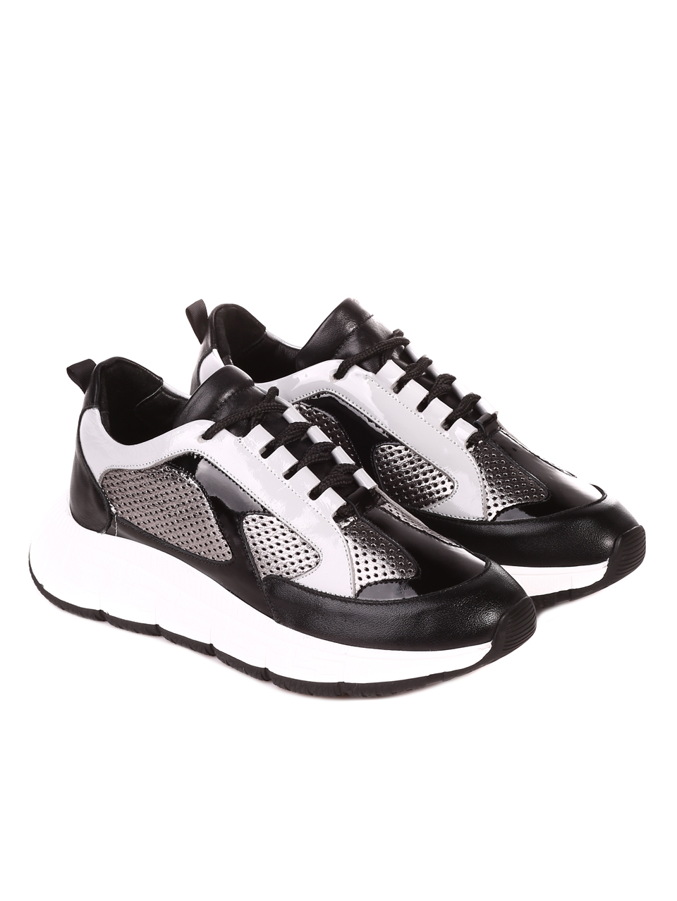 Ежедневни дамски обувки от естествена кожа и лак  3AT-22321 black/grey