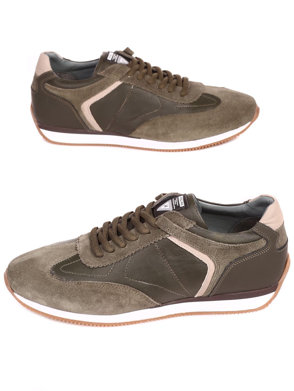 Ежедневни мъжки обувки от естествена кожа и естествен велур 7AT-22279 khaki