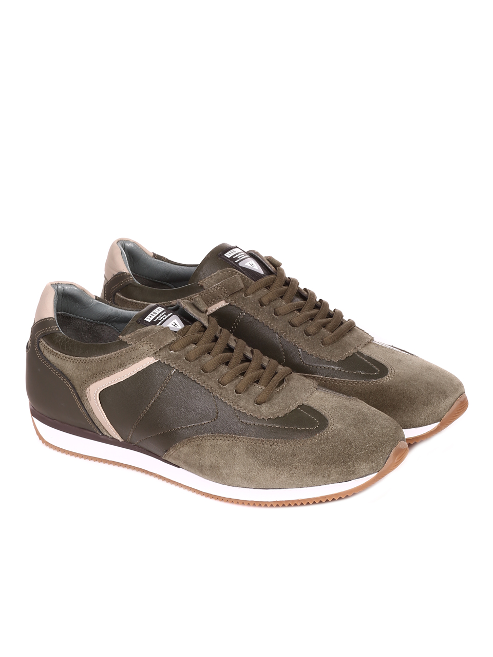Ежедневни мъжки обувки от естествена кожа и естествен велур 7AT-22279 khaki