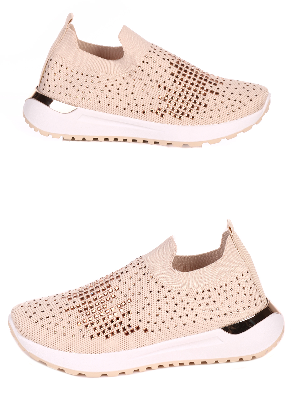 Ежедневни дамски обувки с декоративни камъни в бежово 3U-22053 beige