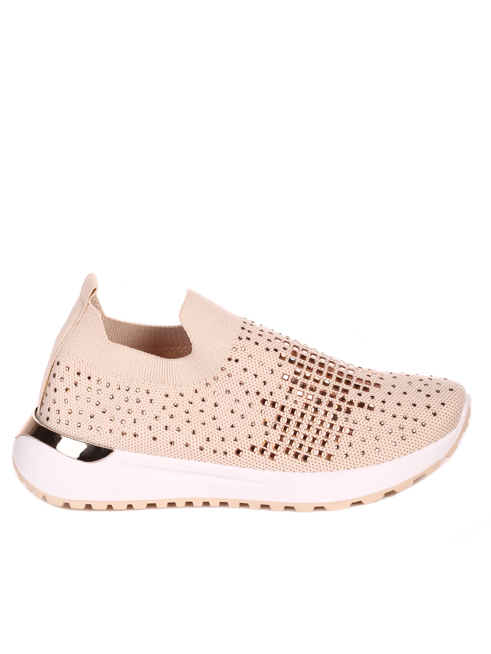 Ежедневни дамски обувки с декоративни камъни в бежово 3U-22053 beige