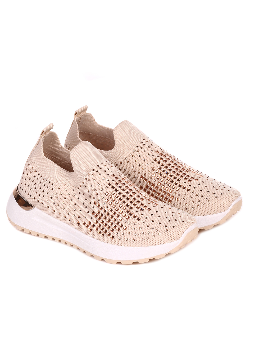 Ежедневни дамски обувки с декоративни камъни в бежово 3U-22053 beige