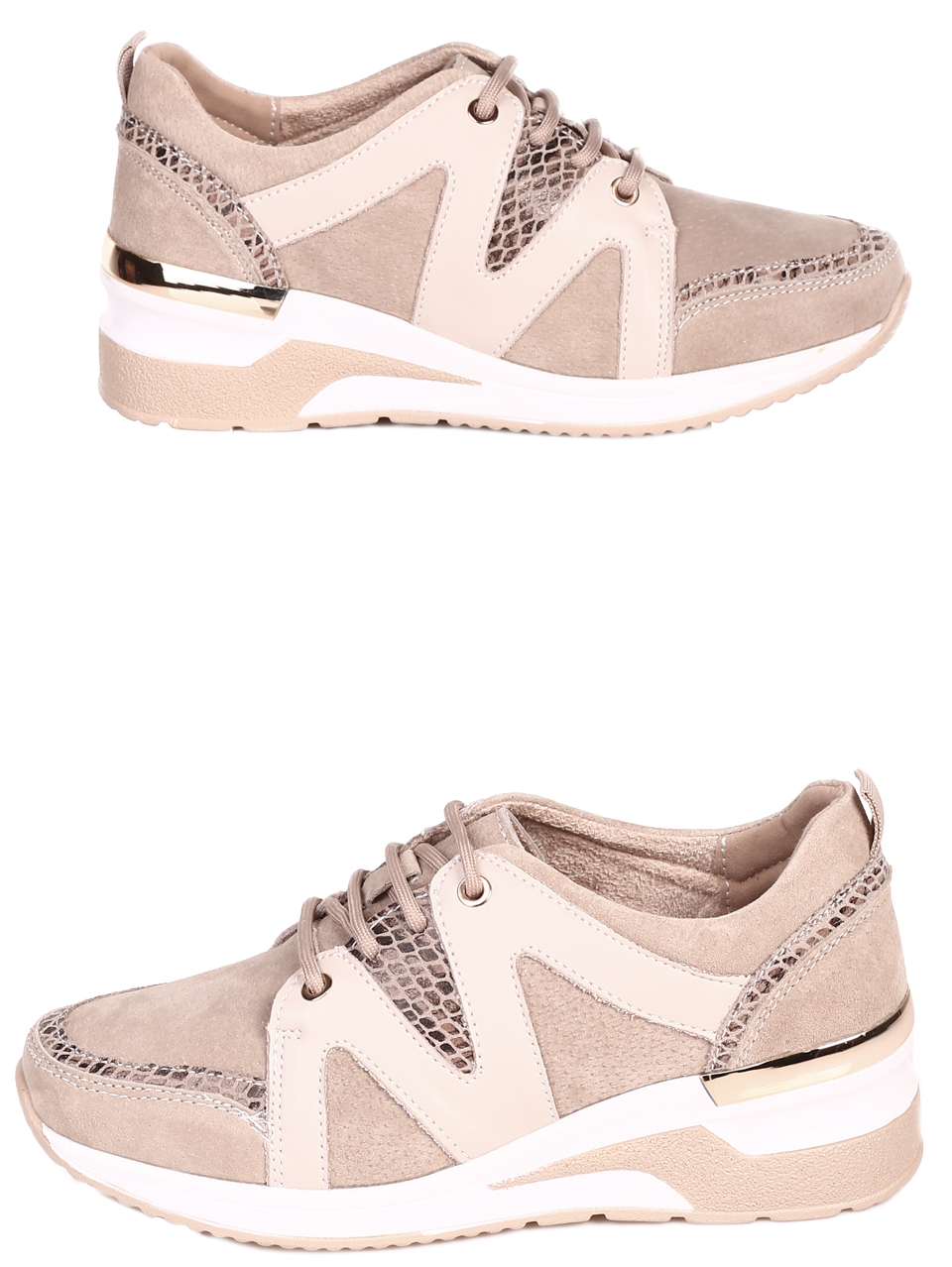 Ежедневни дамски обувки от естествена кожа и велур в бежово 3AF-22126 beige