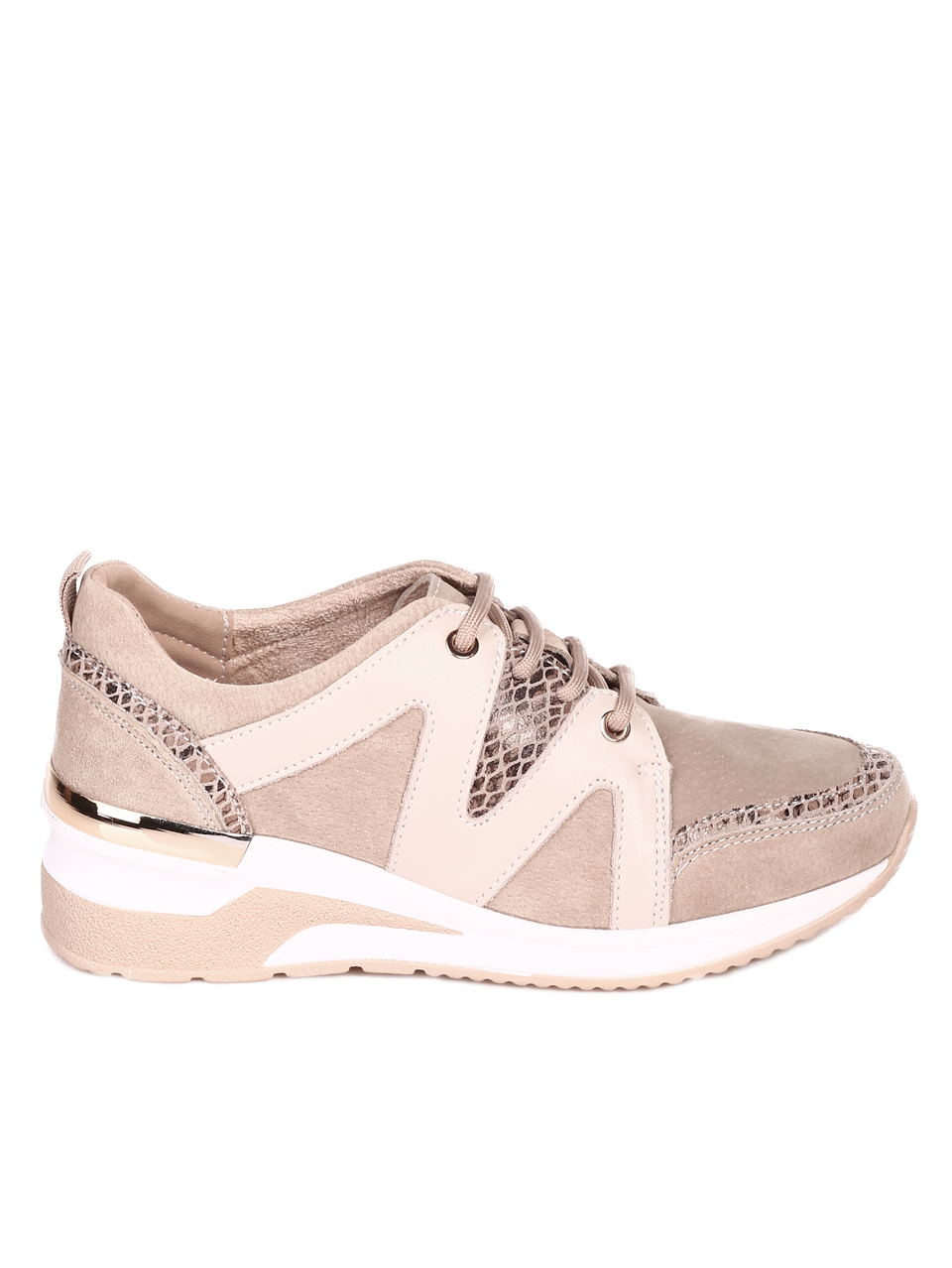 Ежедневни дамски обувки от естествена кожа и велур в бежово 3AF-22126 beige