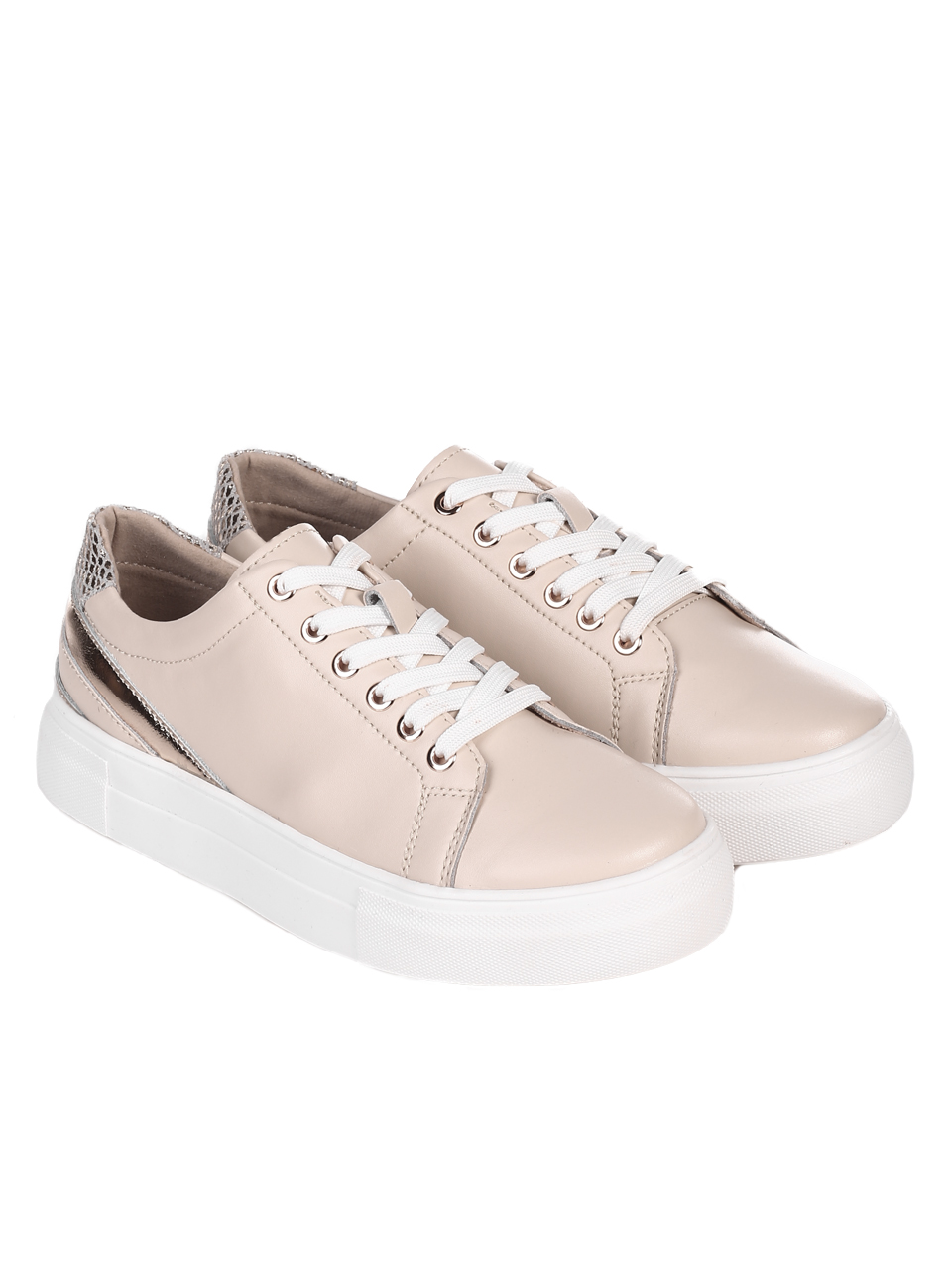 Ежедневни дамски обувки от естествена кожа в бежово 3AF-22127 beige