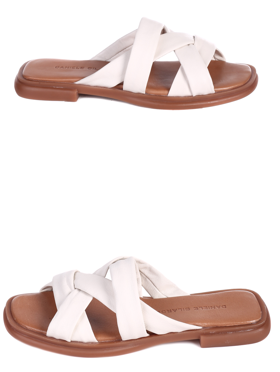 Ежедневни дамски чехли в бежово от естествена кожа 5AT-22344 beige