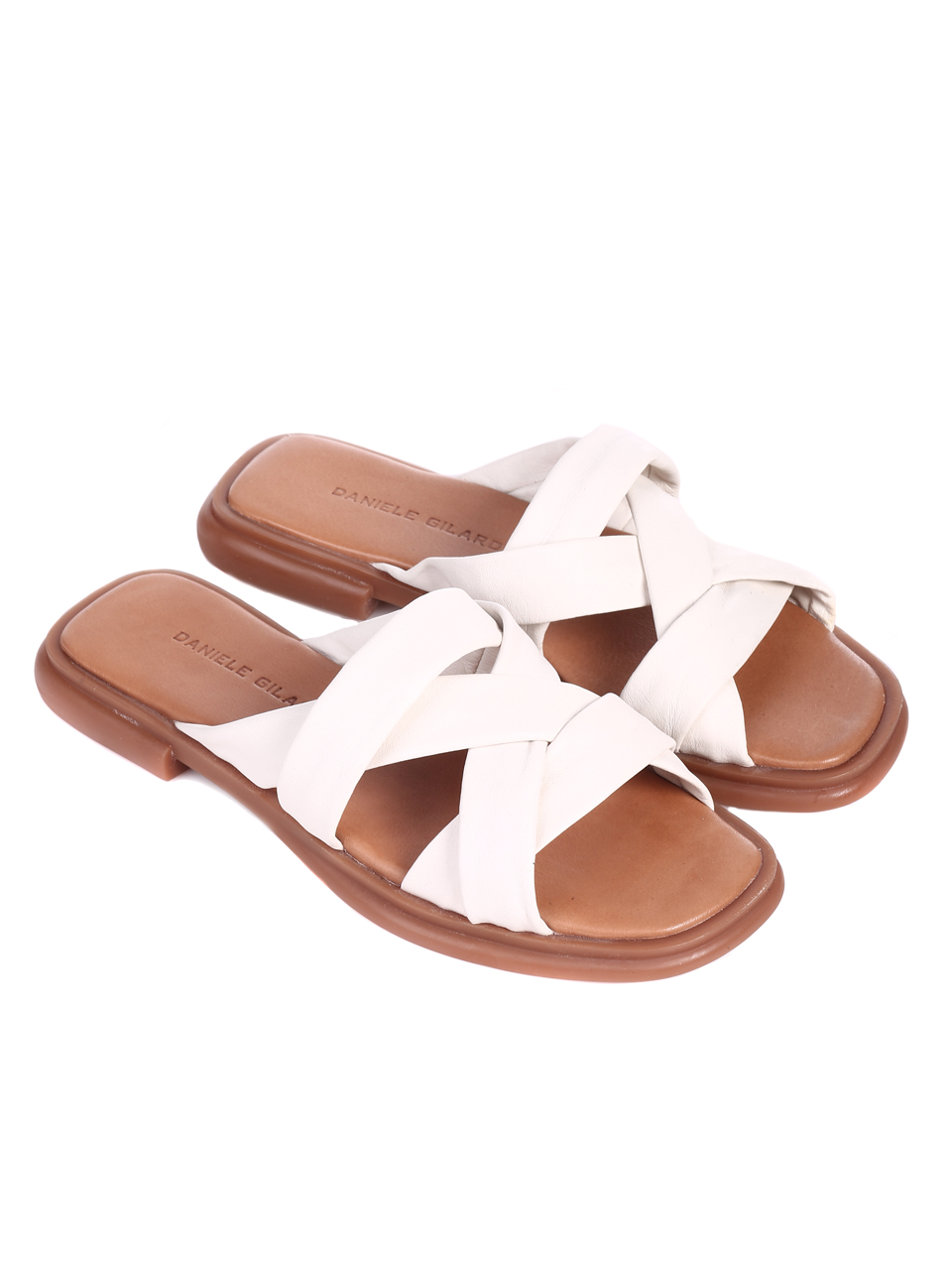 Ежедневни дамски чехли в бежово от естествена кожа 5AT-22344 beige