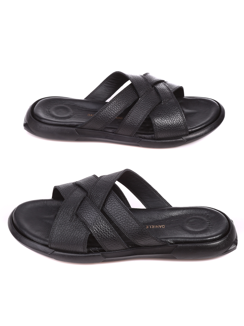 Ежедневни мъжки чехли от естествена кожа 8AT-22346 black
