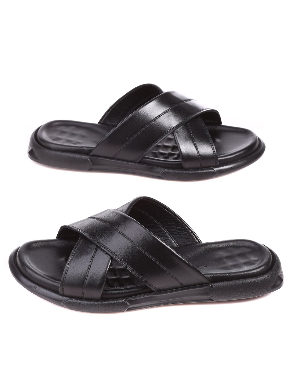 Ежедневни мъжки чехли от естествена кожа 8AT-22350 black