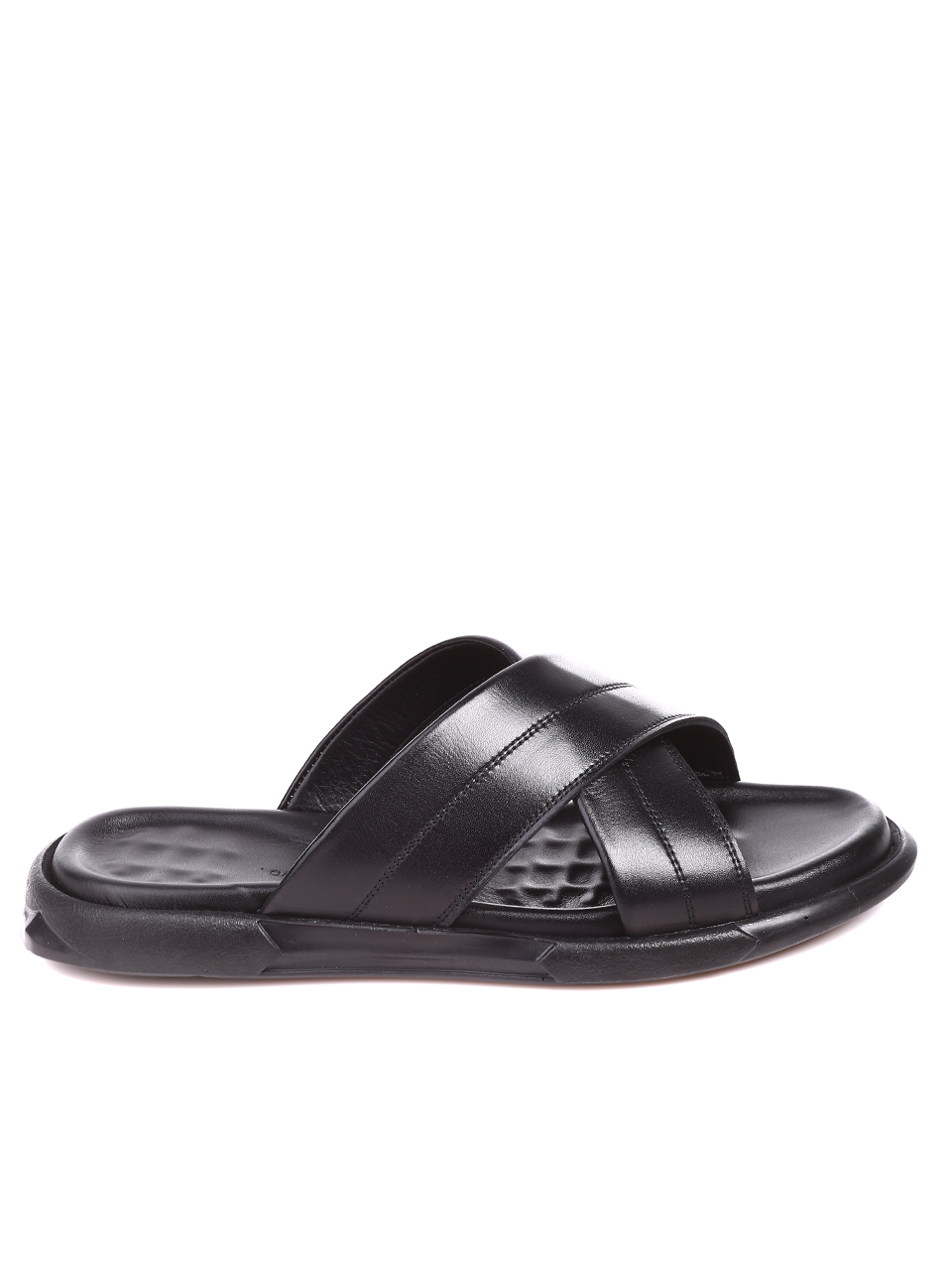 Ежедневни мъжки чехли от естествена кожа 8AT-22350 black