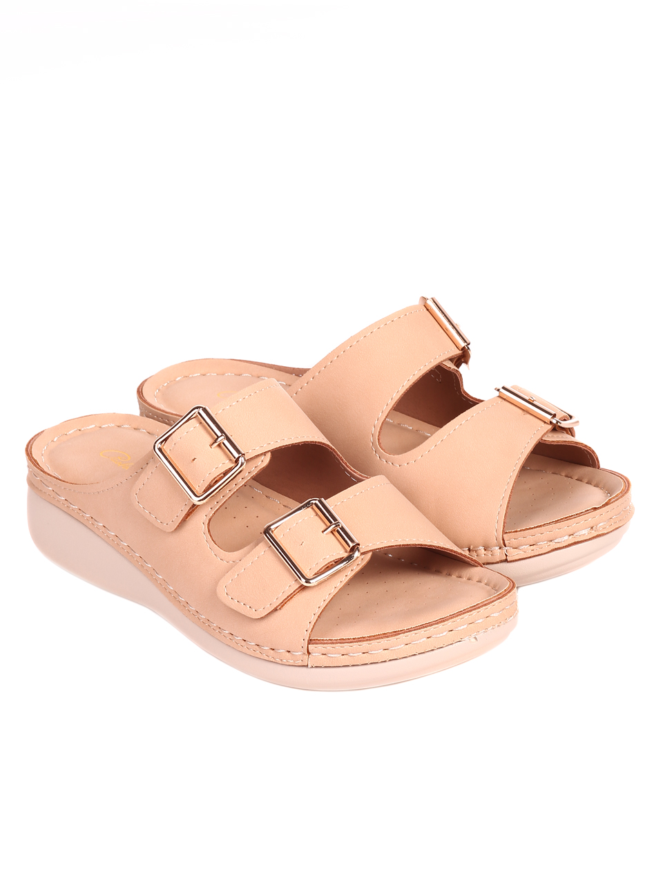 Ежедневни дамски комфортни чехли 5H-22234 beige