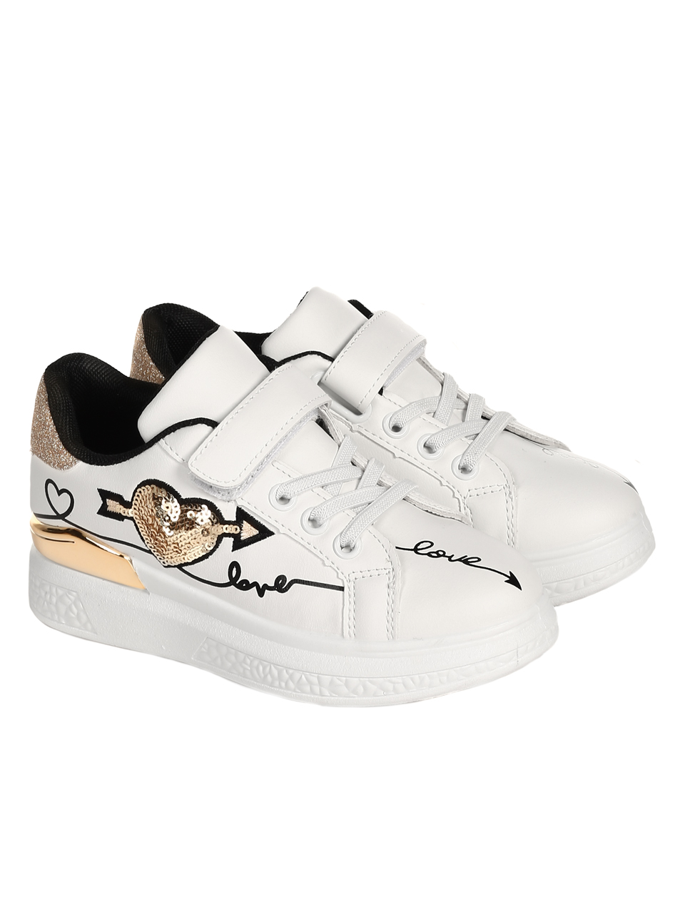Ежедневни детски обувки в бяло и златисто 18U-22036 white/gold