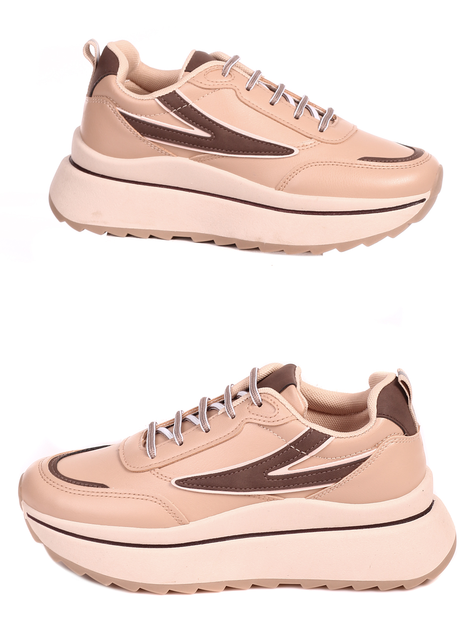 Ежедневни дамски комфортни обувки на платформа 3U-22536 beige/brown
