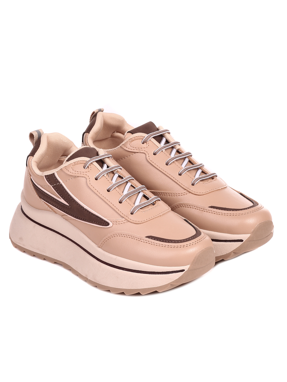 Ежедневни дамски комфортни обувки на платформа 3U-22536 beige/brown