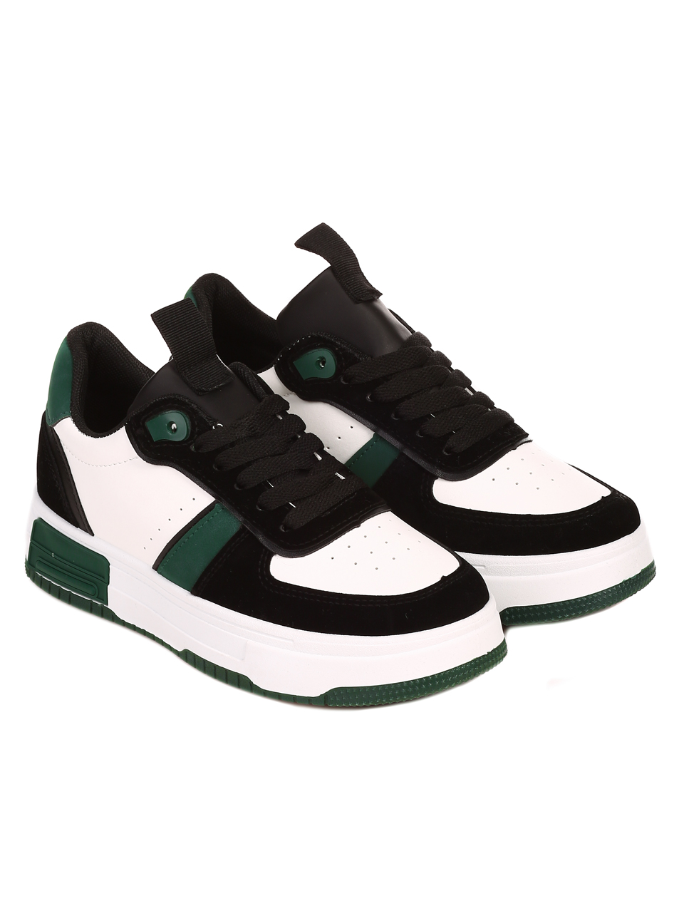 Ежедневни дамски кецове на платформа 3U-22537 black/green