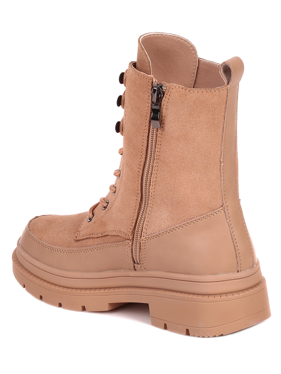 Ежедневни дамски боти от естествена кожа и велур в бежово 2AF-22639 beige