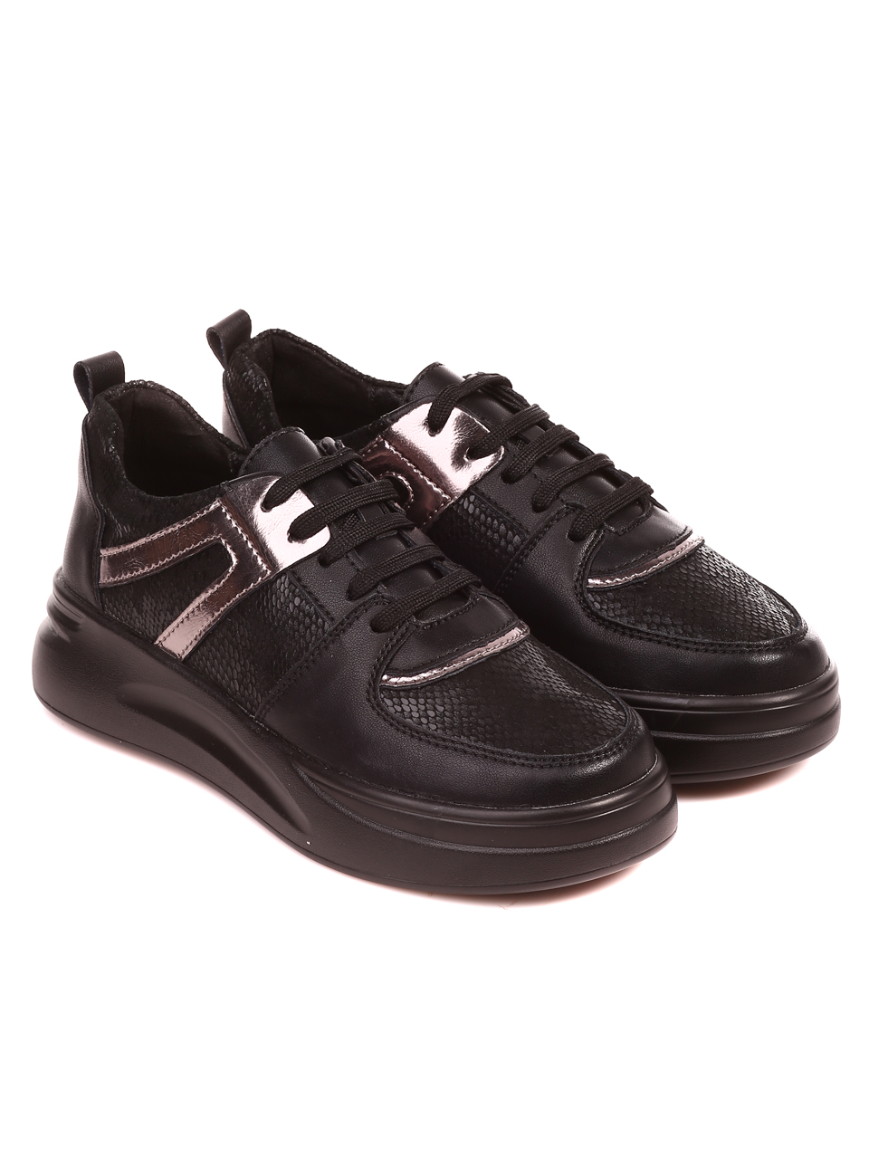 Ежедневни дамски обувки от естествена кожа в черно 3AF-22658 black/pewter