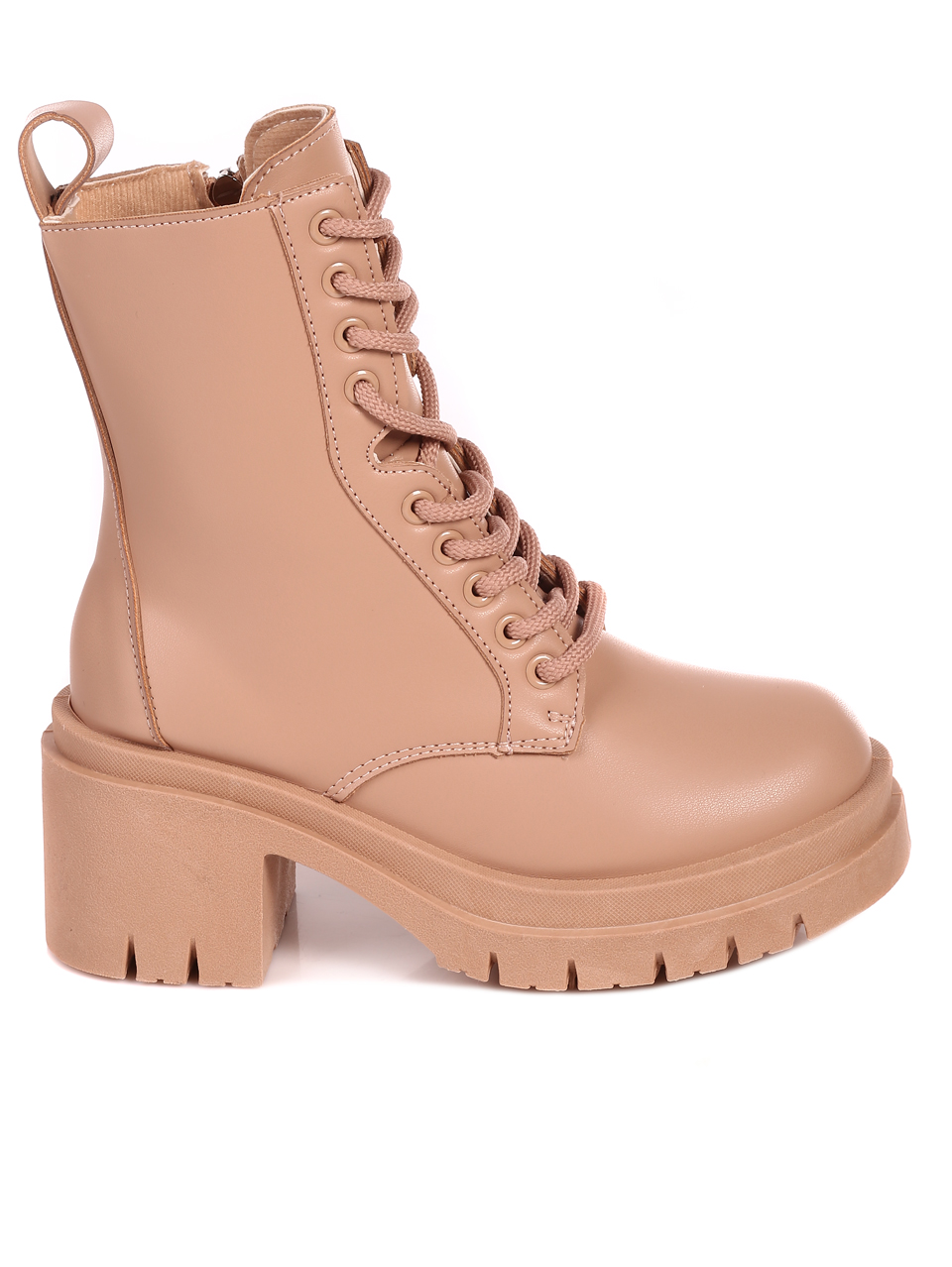 Ежедневни дамски боти на дебел ток в бежово 2U-22597 beige