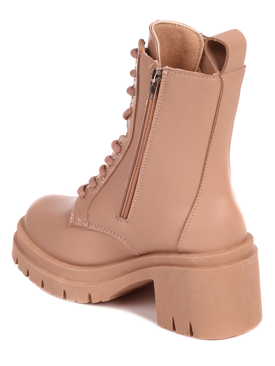 Ежедневни дамски боти на дебел ток в бежово 2U-22597 beige