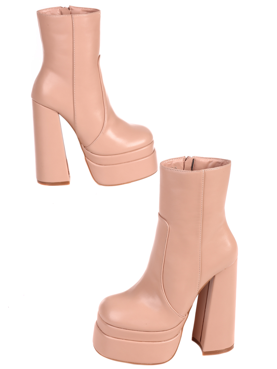 Елегантни дамски боти на ток и платформа в бежово 2M-22586 beige