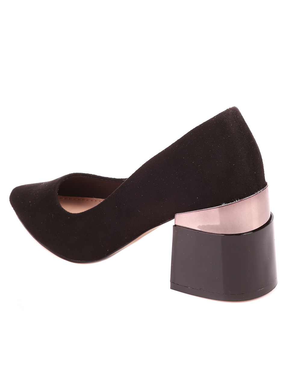 Елегантни дамски обувки на ток в черно 3M-22573 black microfiber