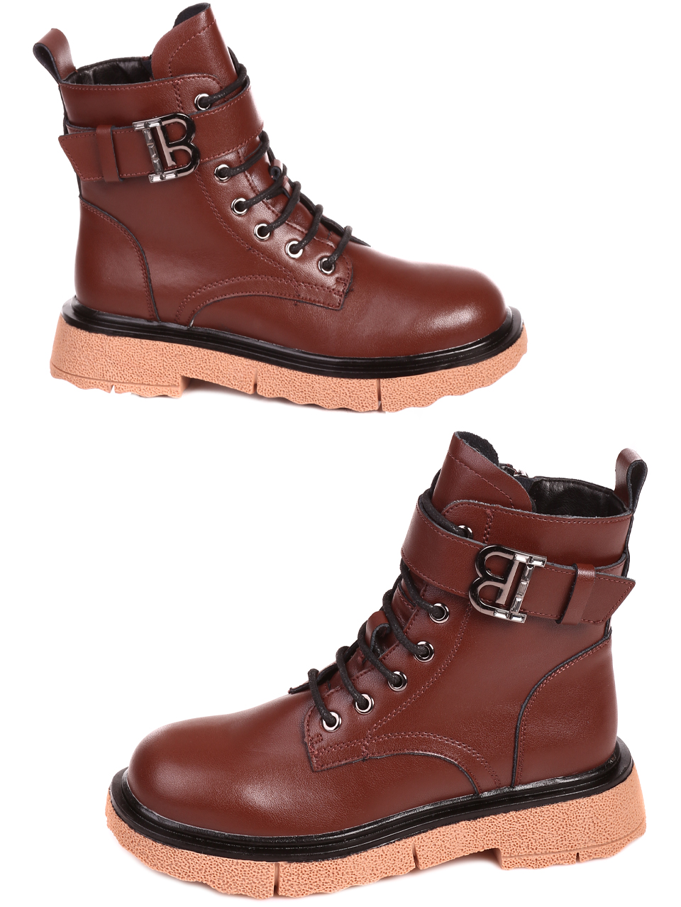 Ежедневни дамски боти от естествена кожа в кафяво 2P-22587 brown