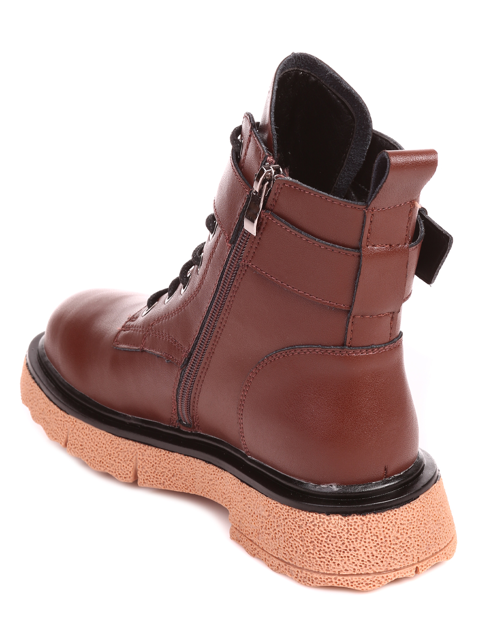 Ежедневни дамски боти от естествена кожа в кафяво 2P-22587 brown