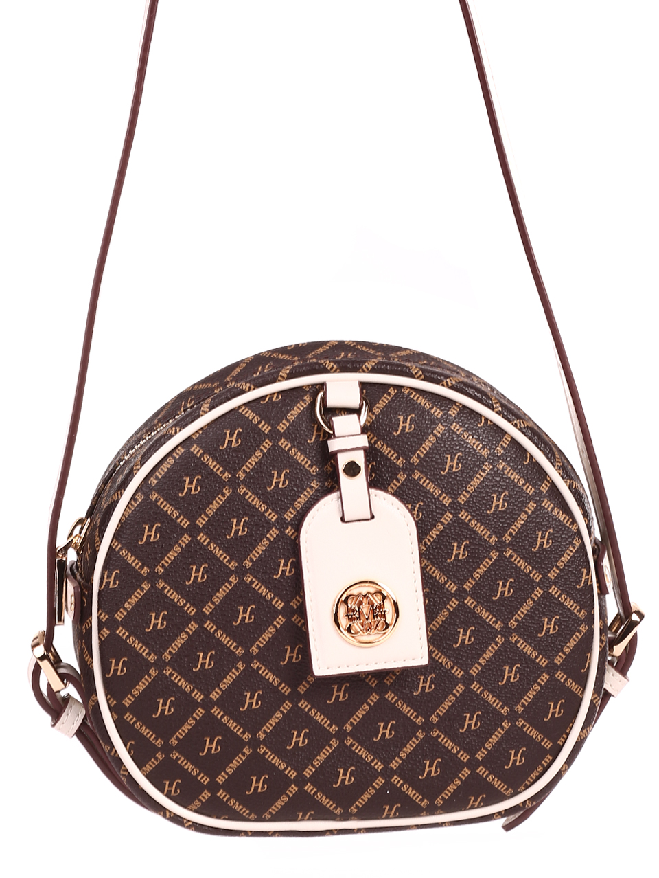 Ежедневна дамска чанта от естествена кожа в кафяво P20533 brown/white