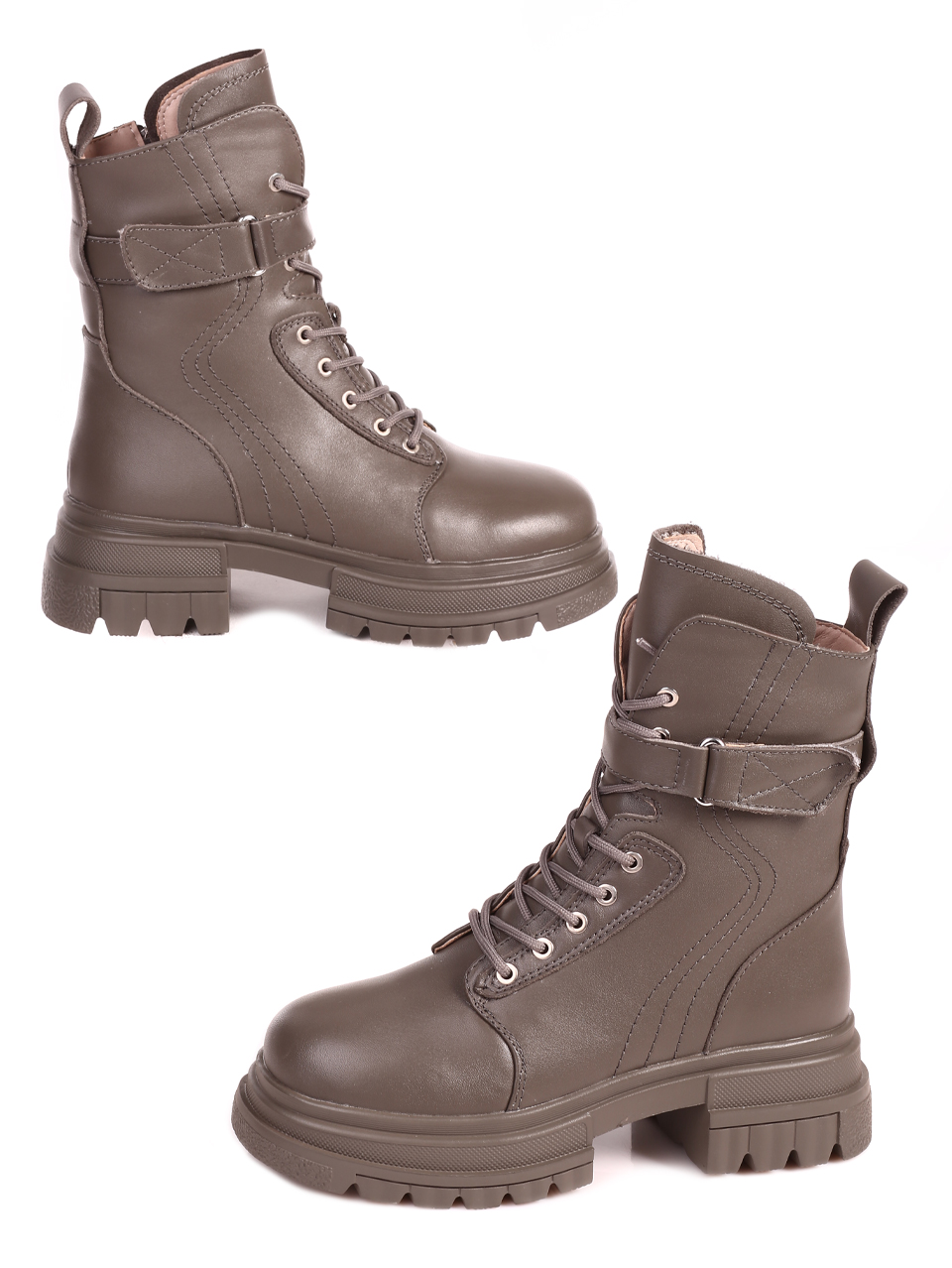 Ежедневни дамски боти от естествена кожа в сиво 3160M-N268-4 green/grey