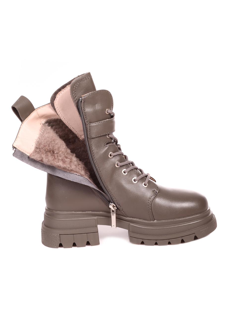 Ежедневни дамски боти от естествена кожа в сиво 3160M-N268-4 green/grey