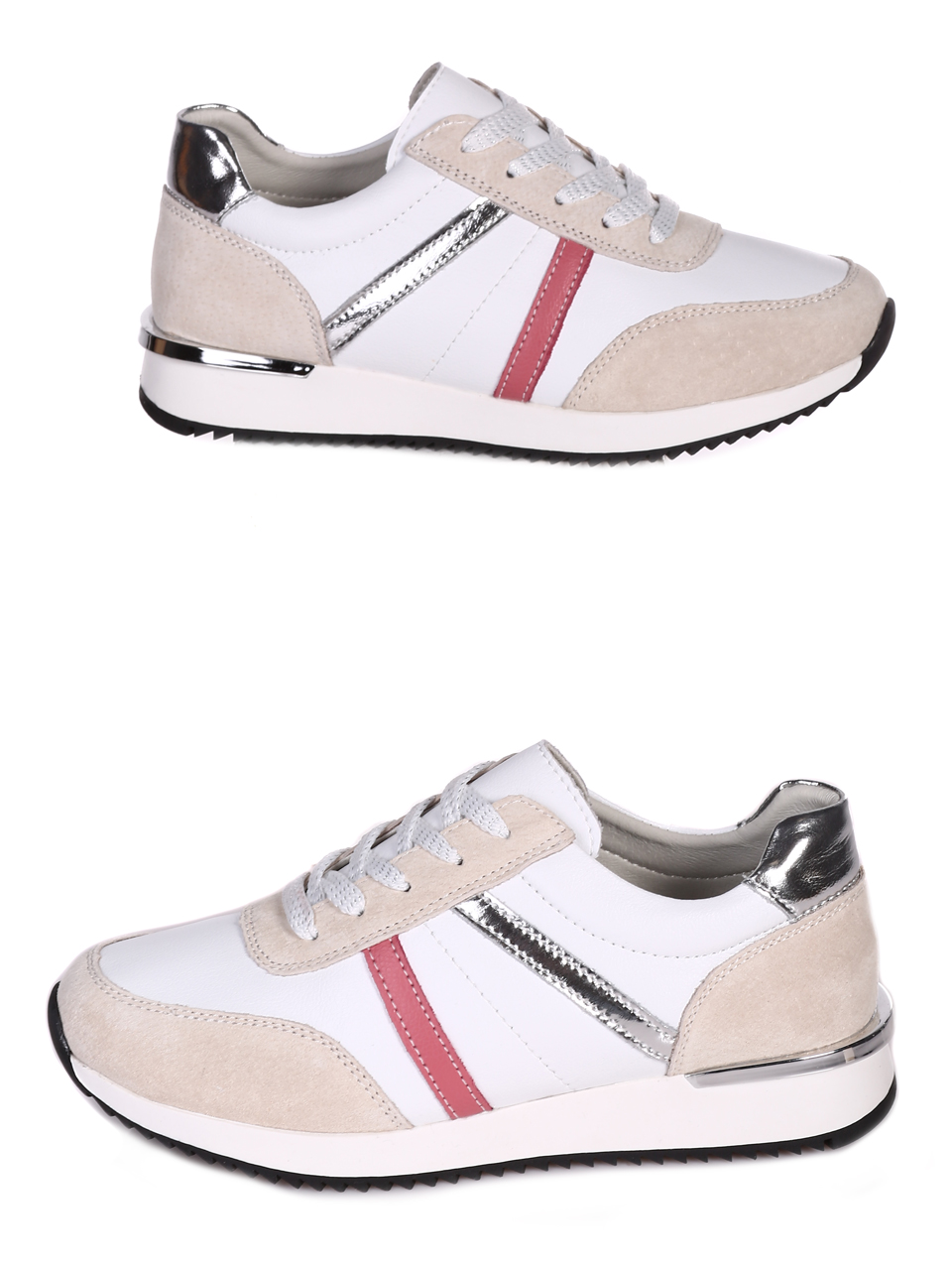 Ежедневни дамски обувки от естествена кожа и велур 3AF-23174 beige/white