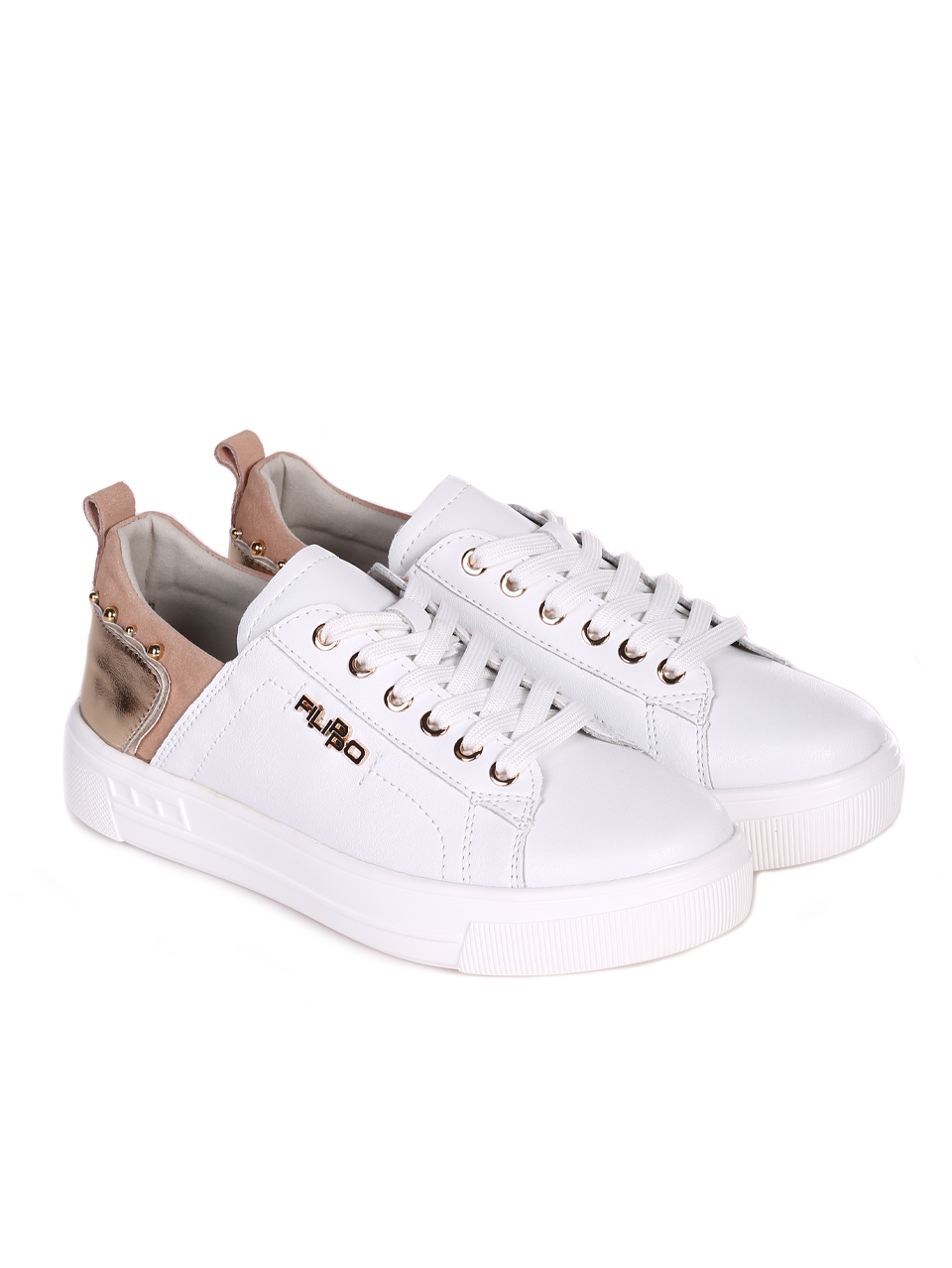 Ежедневни дамски кецове от естествена кожа и велур 3AF-23182 white/gold