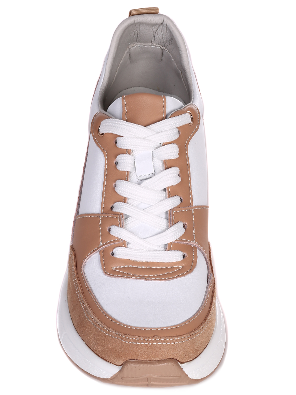 Ежедневни дамски обувки на платформа от естествена кожа и велур 3AF-23183 white/beige