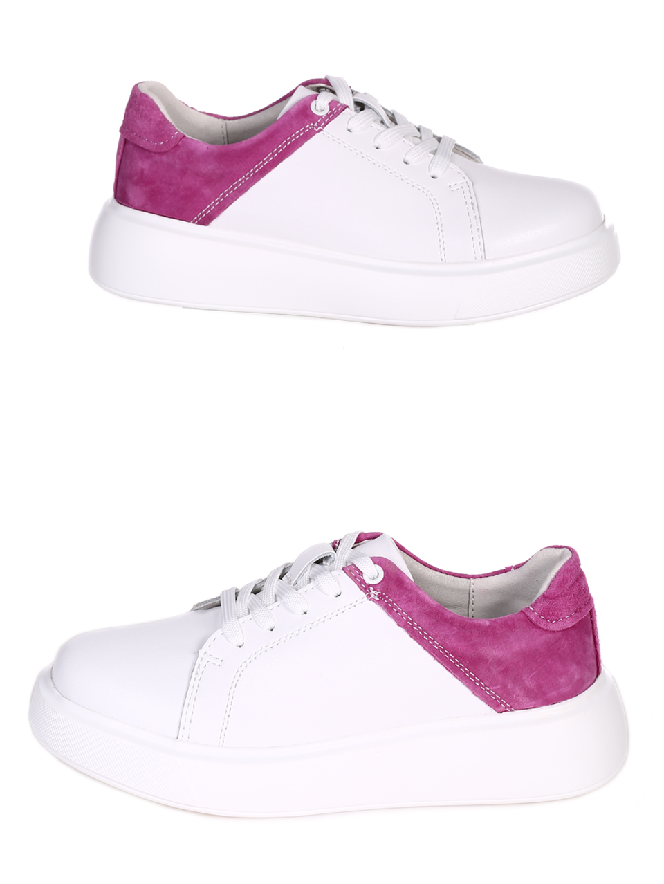 Ежедневни дамски кецове от естествена кожа и велур 3AF-23191 white/pink