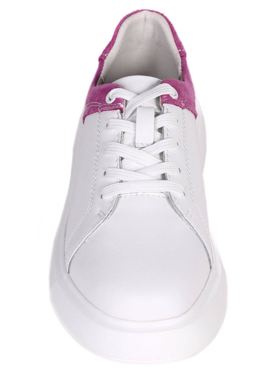 Ежедневни дамски кецове от естествена кожа и велур 3AF-23191 white/pink