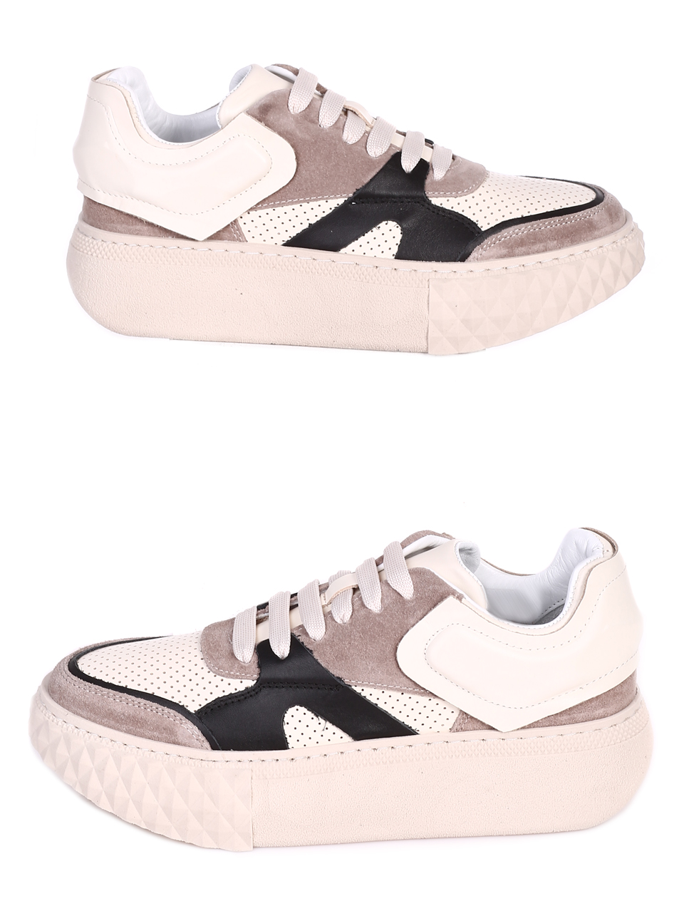 Ежедневни дамски обувки от естествена кожа и велур 3AT-23295 beige