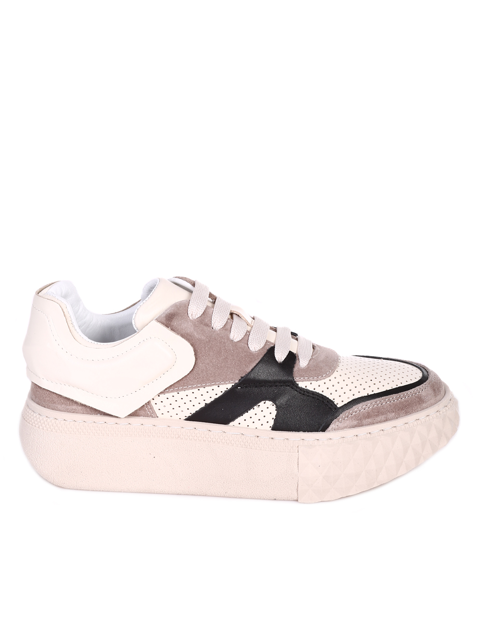 Ежедневни дамски обувки от естествена кожа и велур 3AT-23295 beige