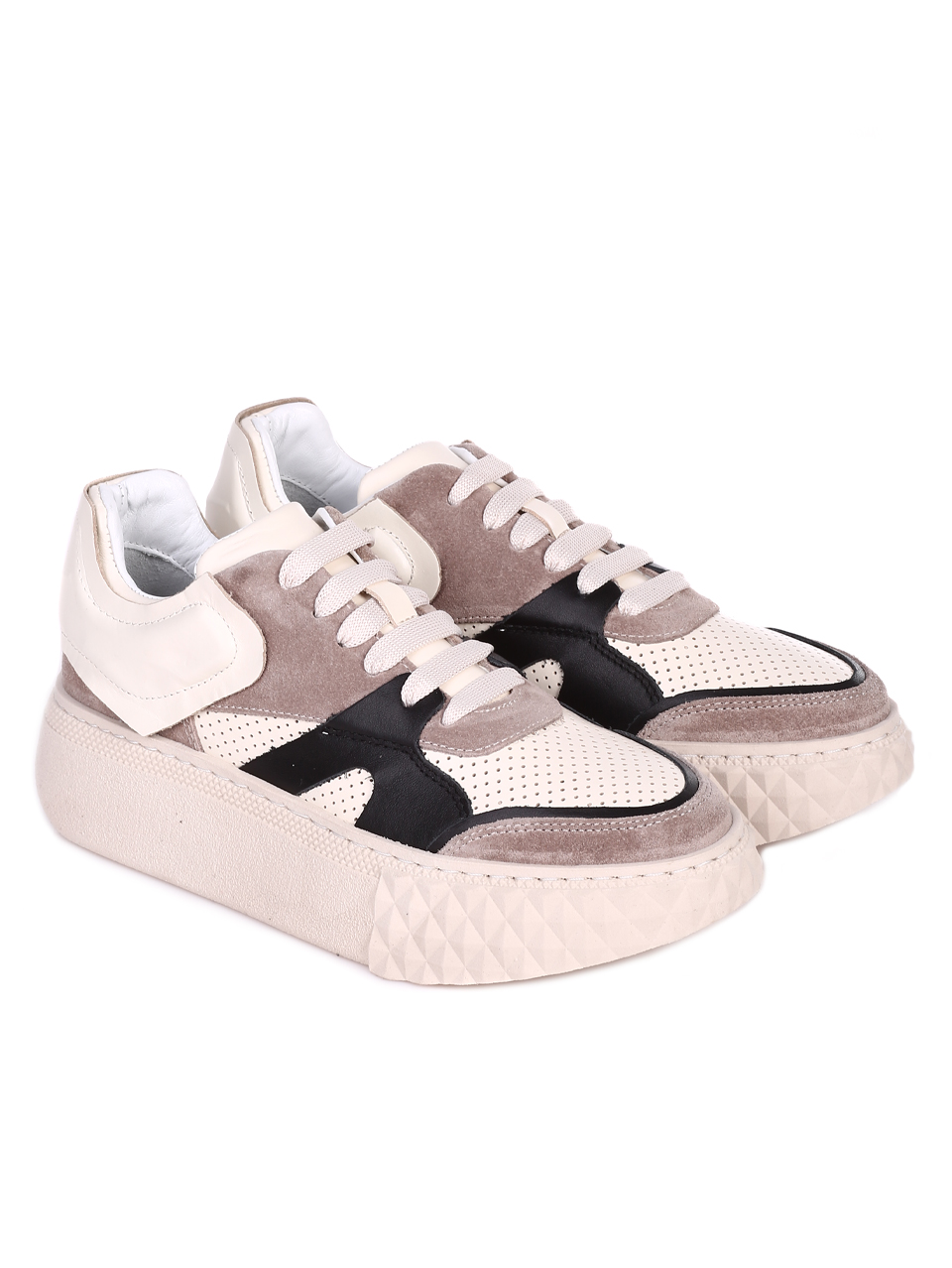 Ежедневни дамски обувки от естествена кожа и велур 3AT-23295 beige
