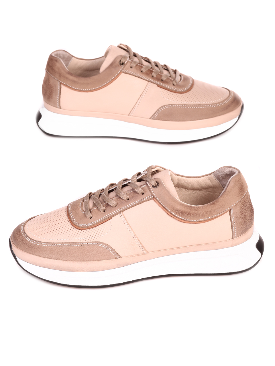 Ежедневни мъжки обувки от велур и естествена кожа 7AT-23303 beige
