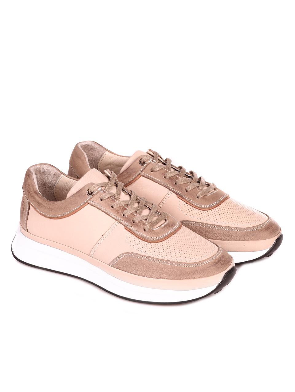 Ежедневни мъжки обувки от велур и естествена кожа 7AT-23303 beige