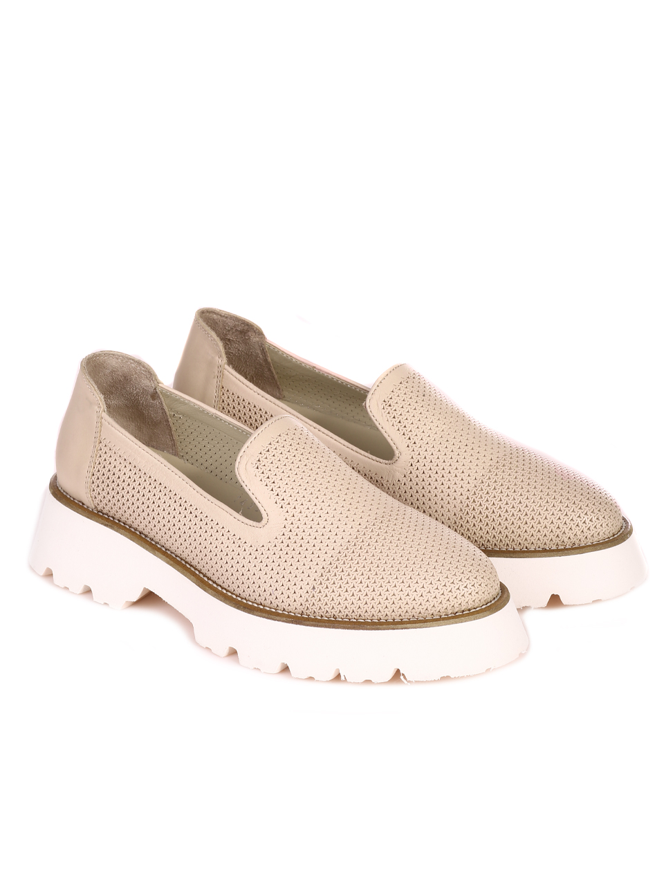 Дамски мокасини от естествена кожа 3AT-23281 beige