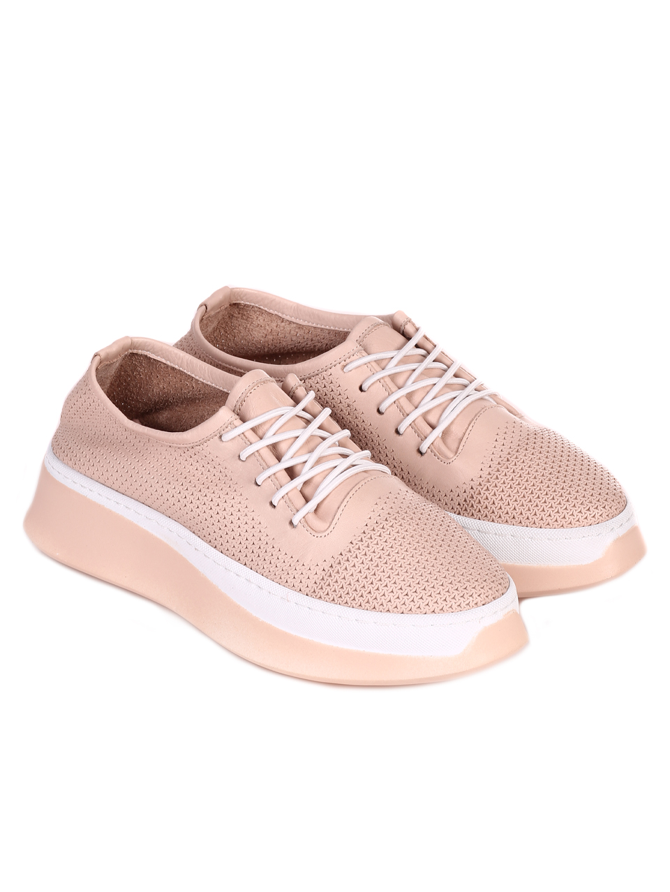 Ежедневни дамски комфортни обувки от естествена кожа 3AT-23282 beige