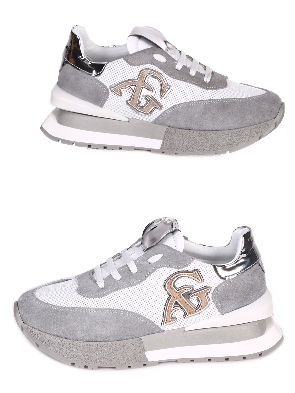 Сникърси от естествена кожа и велур 3AT-23291 white/grey